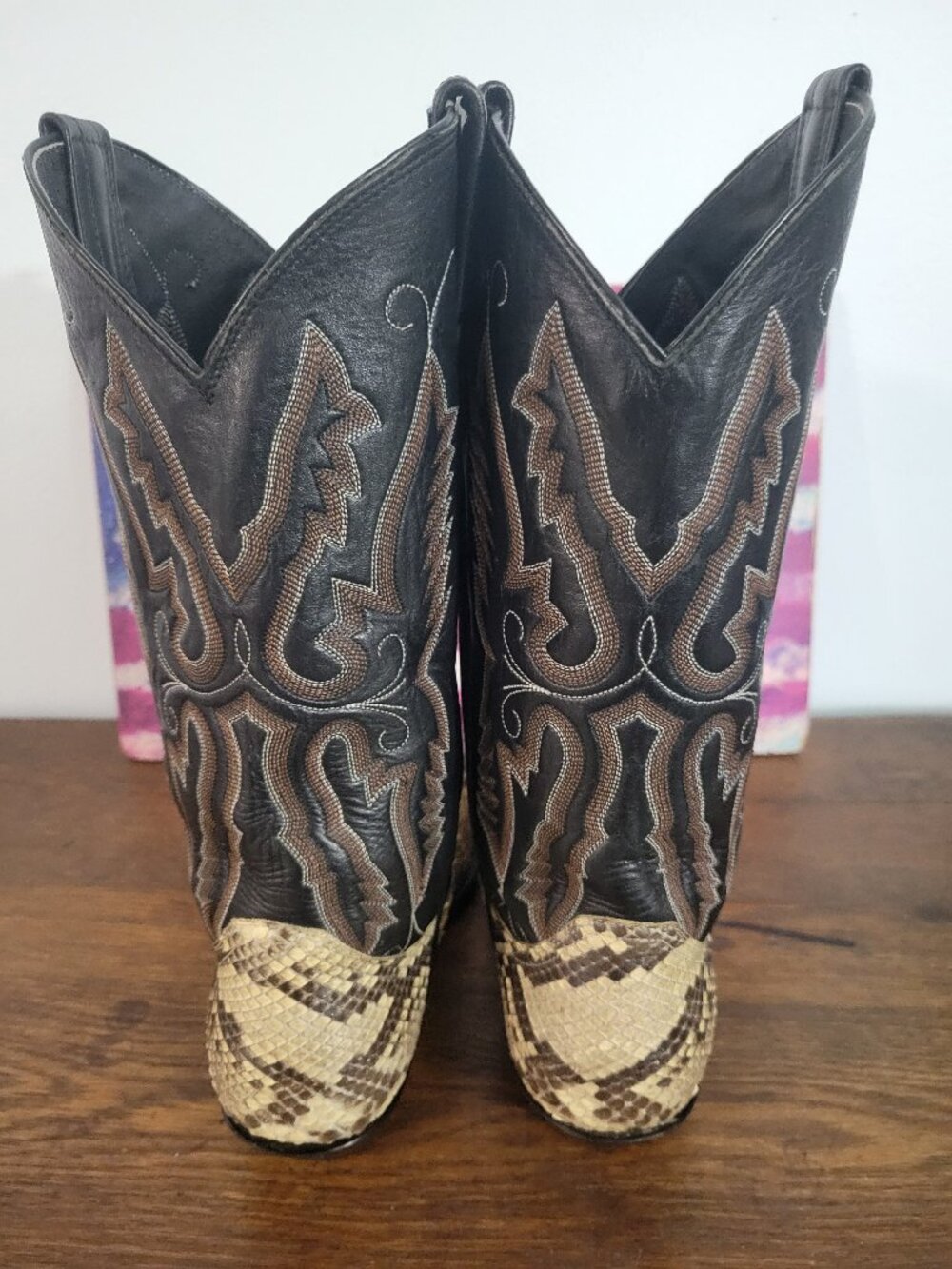 Panhandle Vintage Snakeskin and Black Leather Western Cowboy Boots Barely Worn - Picture 7 of 9